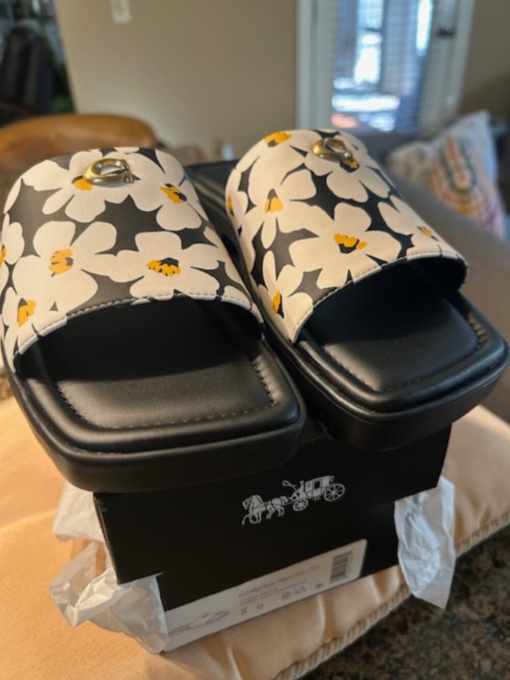 Coach Chalk Multi Florence Floral-Printed Leather Sandals - Picture 4 of 13